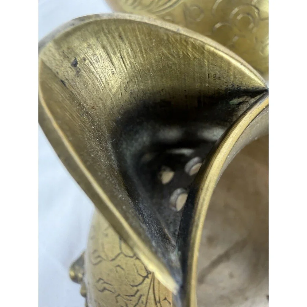 Vintage Brass Tea Set Teapot Creamer Sugar Bowl Detailed Floral Etching